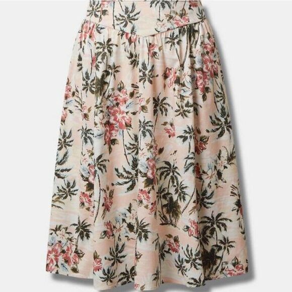 Torrid Plus Size 14 Midi Poplin High Waist Skirt, Tropic Palm Trees - Picture 4 of 6